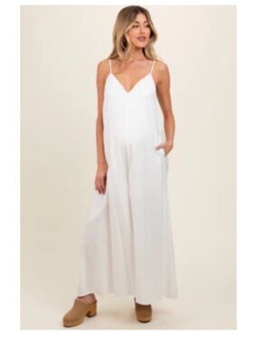 Pinkblush Maternity Wide Leg Jumpsuit - WHITE